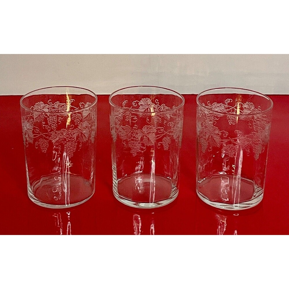 Vintage Grape‎ Etch Tumbler (s) LOT OF 3 Vine Leaf Optic Crystal